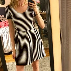 Madewell Black/White Striped Ponte Dress